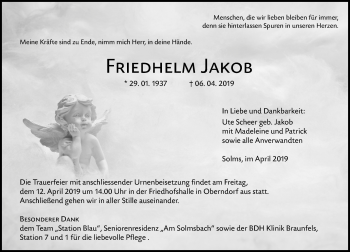 Traueranzeige von Friedhelm Jakob von 201 WNZ - Wetzlarer Neue Zeitung (110)