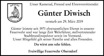 Traueranzeige von Günter Diwisch von 201 WNZ - Wetzlarer Neue Zeitung (110)