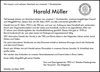 Traueranzeige von Harald Müller von 201 WNZ - Wetzlarer Neue Zeitung (110)