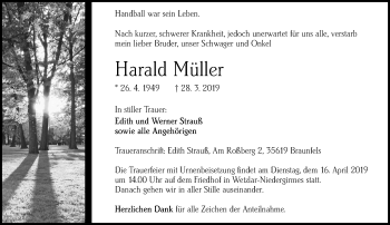 Traueranzeige von Harald Müller von 201 WNZ - Wetzlarer Neue Zeitung (110)