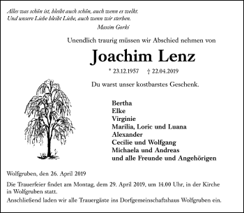 Traueranzeige von Joachim Lenz Lenz von 205 HA - Hinterländer Anzeiger (130)