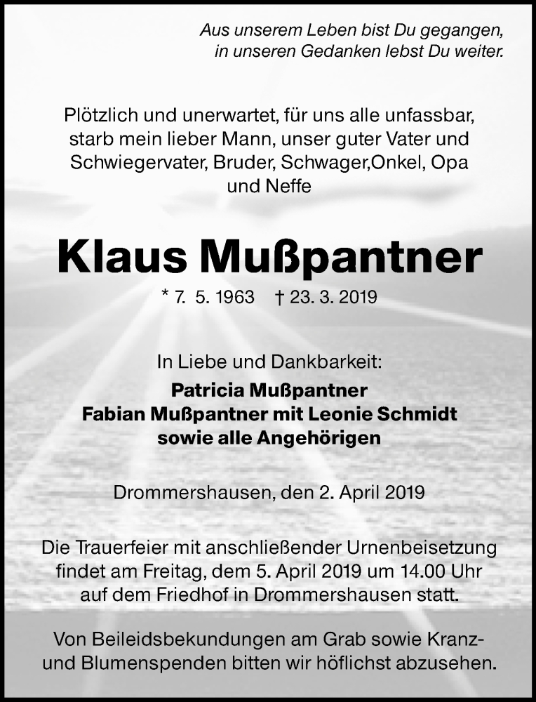  Traueranzeige für Klaus Mußpantner vom 02.04.2019 aus 206 WBT - Weilburger Tageblatt (140)