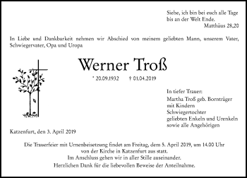 Traueranzeige von Werner Troß von 201 WNZ - Wetzlarer Neue Zeitung (110)