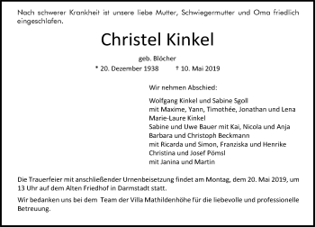 Traueranzeige von Christel Kinkel von 205 HA - Hinterländer Anzeiger (130)
