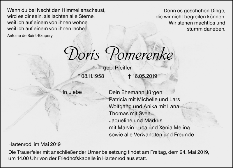  Traueranzeige für Doris Pomerenke vom 20.05.2019 aus 205 HA - Hinterländer Anzeiger (130)