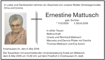 Traueranzeige von Ernestine Mattusch von 205 HA - Hinterländer Anzeiger (130)