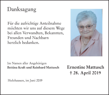 Traueranzeige von Ernestine Mattusch von 205 HA - Hinterländer Anzeiger (130)