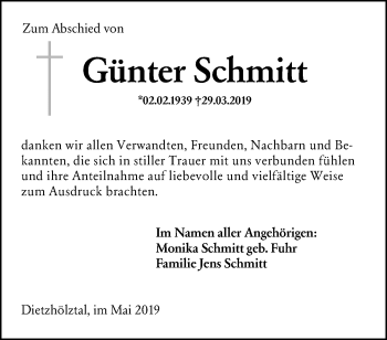 Traueranzeige von Günter Schmitt von 202 Dill Block (120)