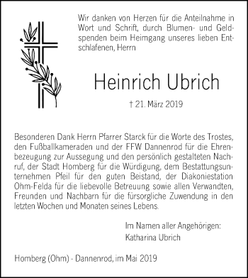 Traueranzeige von Heinrich Ubrich von 563 Oberhessische Zeitung