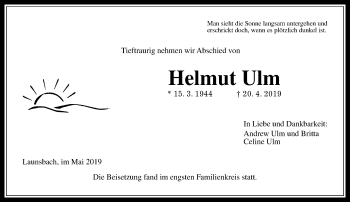 Traueranzeige von Helmut Ulm von 201 WNZ - Wetzlarer Neue Zeitung (110)