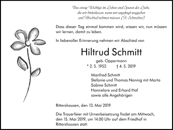 Traueranzeige von Hiltrud Schmitt von 202 Dill Block (120)