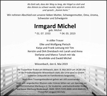 Traueranzeige von Irmgard Michel von 205 HA - Hinterländer Anzeiger (130)