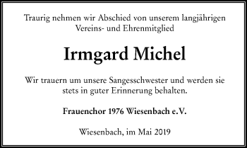 Traueranzeige von Irmgard Michel von 205 HA - Hinterländer Anzeiger (130)