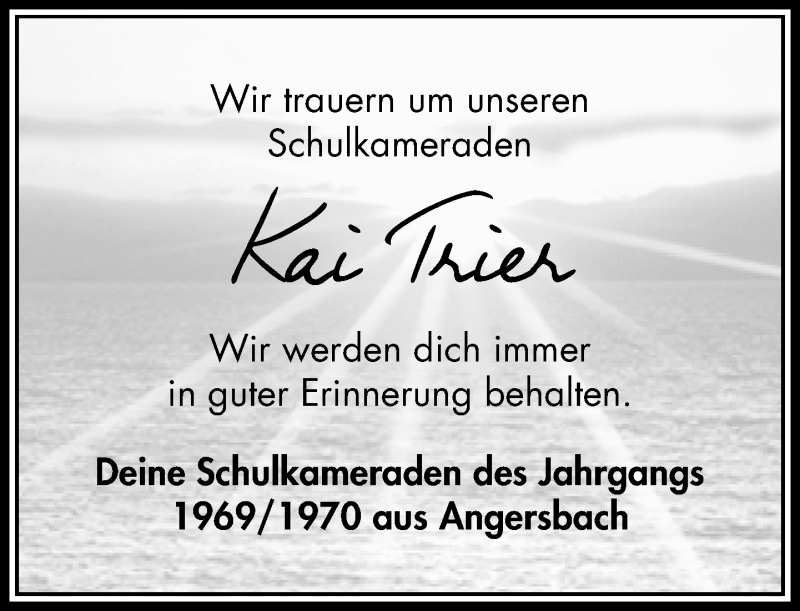  Traueranzeige für Kai Trier vom 15.05.2019 aus VRM Trauer