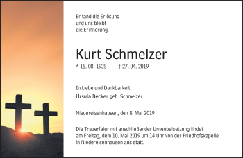 Traueranzeige von Kurt Schmelzer von 205 HA - Hinterländer Anzeiger (130)