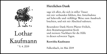 Traueranzeige von Lothar Kaufmann von 206 WBT - Weilburger Tageblatt (140)