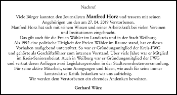 Traueranzeige von Manfred Horz von 206 WBT - Weilburger Tageblatt (140)