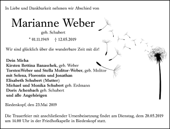 Traueranzeige von Marianne Weber von 205 HA - Hinterländer Anzeiger (130)