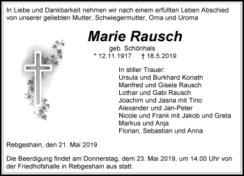 Traueranzeige von Marie Rausch von VRM Trauer