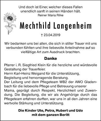 Traueranzeige von Mechthild Langenheim von 205 HA - Hinterländer Anzeiger (130)
