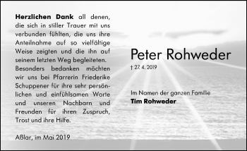 Traueranzeige von Peter Rohweder von 201 WNZ - Wetzlarer Neue Zeitung (110)