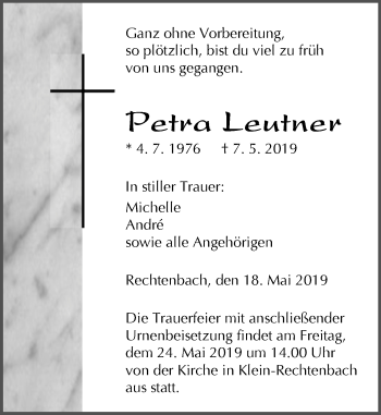 Traueranzeige von Petra Leutner von 201 WNZ - Wetzlarer Neue Zeitung (110)