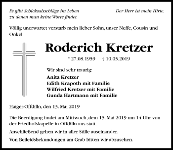 Traueranzeige von Roderich Kretzer von 202 Dill Block (120)