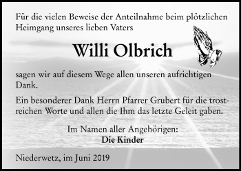 Traueranzeige von Willi Olbrich von 201 WNZ - Wetzlarer Neue Zeitung (110)