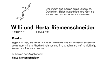 Traueranzeige von Willi Riemenschneider von 201 WNZ - Wetzlarer Neue Zeitung (110)