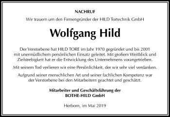 Traueranzeige von Wolfgang Hild von 202 Dill Block (120)