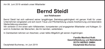 Traueranzeige von Bernd Steidl von 205 HA - Hinterländer Anzeiger (130)