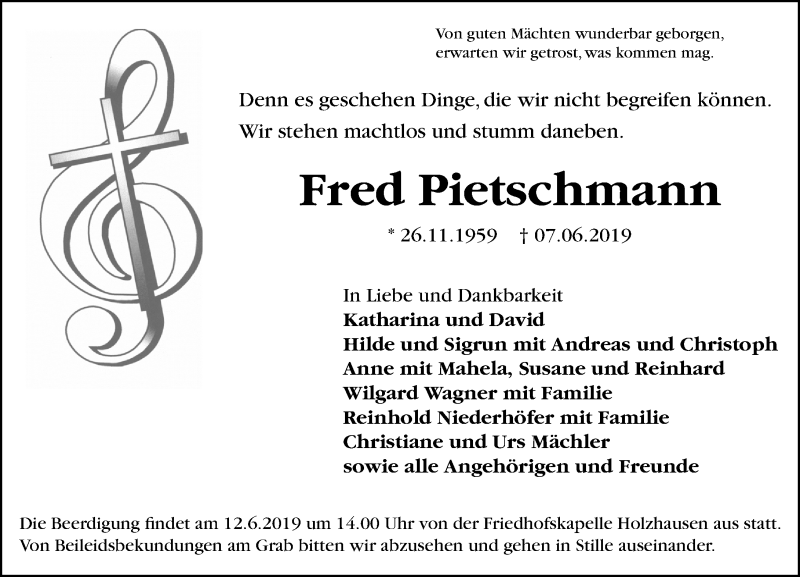  Traueranzeige für Fred Pietschmann vom 11.06.2019 aus 205 HA - Hinterländer Anzeiger (130)