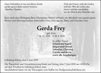 Traueranzeige von Gerda Frey von 206 WBT - Weilburger Tageblatt (140)