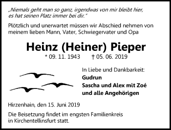 Traueranzeige von Heinz  Pieper von 202 Dill Block (120)
