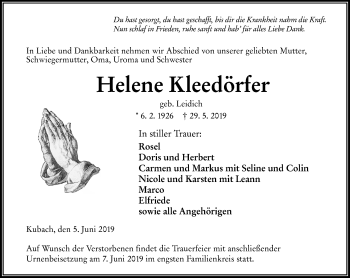 Traueranzeige von Helene Kleedörfer von 206 WBT - Weilburger Tageblatt (140)