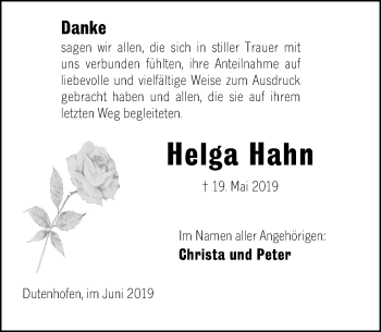 Traueranzeige von Helga Hahn von 201 WNZ - Wetzlarer Neue Zeitung (110)
