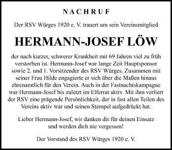 Traueranzeige von Hermann-Josef Löw von 582 Camberger Anzeiger