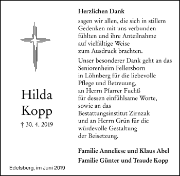 Traueranzeige von Hilda Kopp von 206 WBT - Weilburger Tageblatt (140)