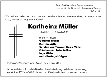 Traueranzeige von Karlheinz Müller von 205 HA - Hinterländer Anzeiger (130)