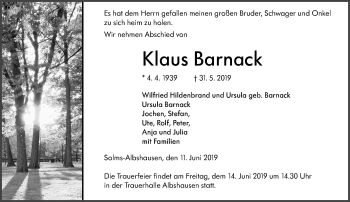 Traueranzeige von Klaus Barnack von 201 WNZ - Wetzlarer Neue Zeitung (110)
