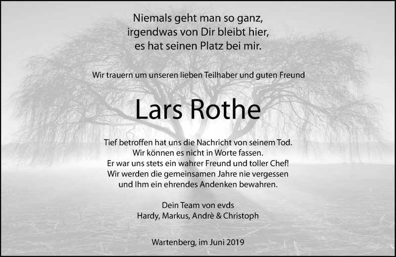  Traueranzeige für Lars Rothe vom 05.06.2019 aus VRM Trauer