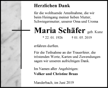 Traueranzeige von Maria Schäfer von 202 Dill Block (120)
