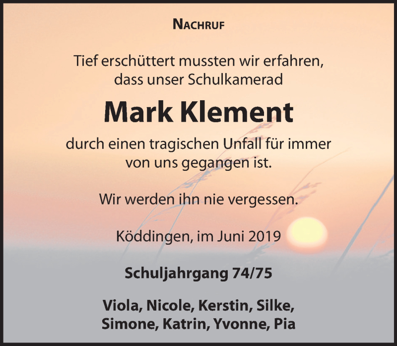  Traueranzeige für Mark Klement vom 14.06.2019 aus 563 Oberhessische Zeitung