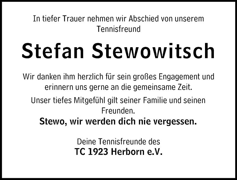  Traueranzeige für Stefan Stewowitsch vom 26.06.2019 aus 202 Dill Block (120)