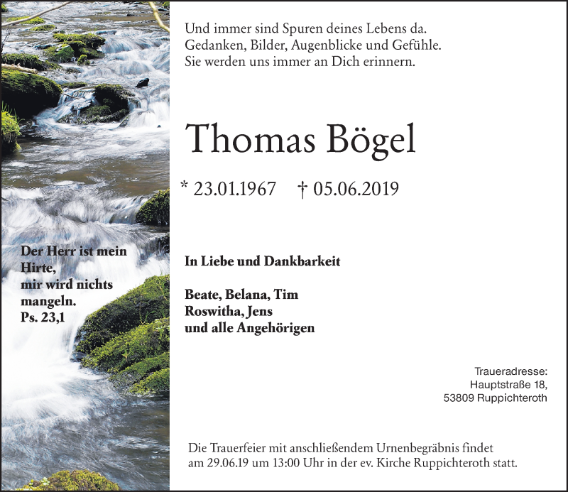  Traueranzeige für Thomas Bögel vom 12.06.2019 aus 205 HA - Hinterländer Anzeiger (130)