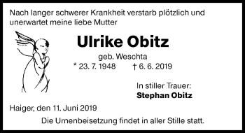 Traueranzeige von Ulrike Obitz von 202 Dill Block (120)