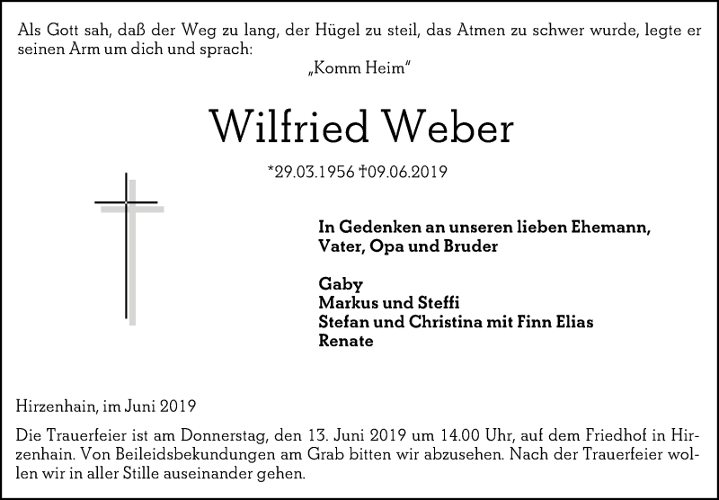  Traueranzeige für Wilfried Weber vom 12.06.2019 aus 202 Dill Block (120)
