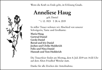 Traueranzeige von Anneliese Haug von 201 WNZ - Wetzlarer Neue Zeitung (110)
