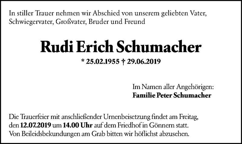 Traueranzeige für Rudi Erich Schumacher vom 11.07.2019 aus 205 HA - Hinterländer Anzeiger (130)