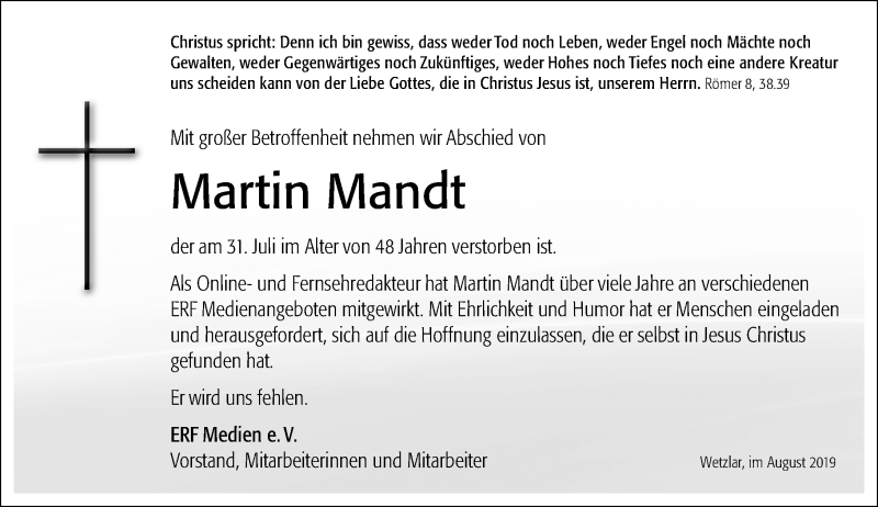 Traueranzeige für Martin Mandt vom 09.08.2019 aus 201 WNZ - Wetzlarer Neue Zeitung (110)